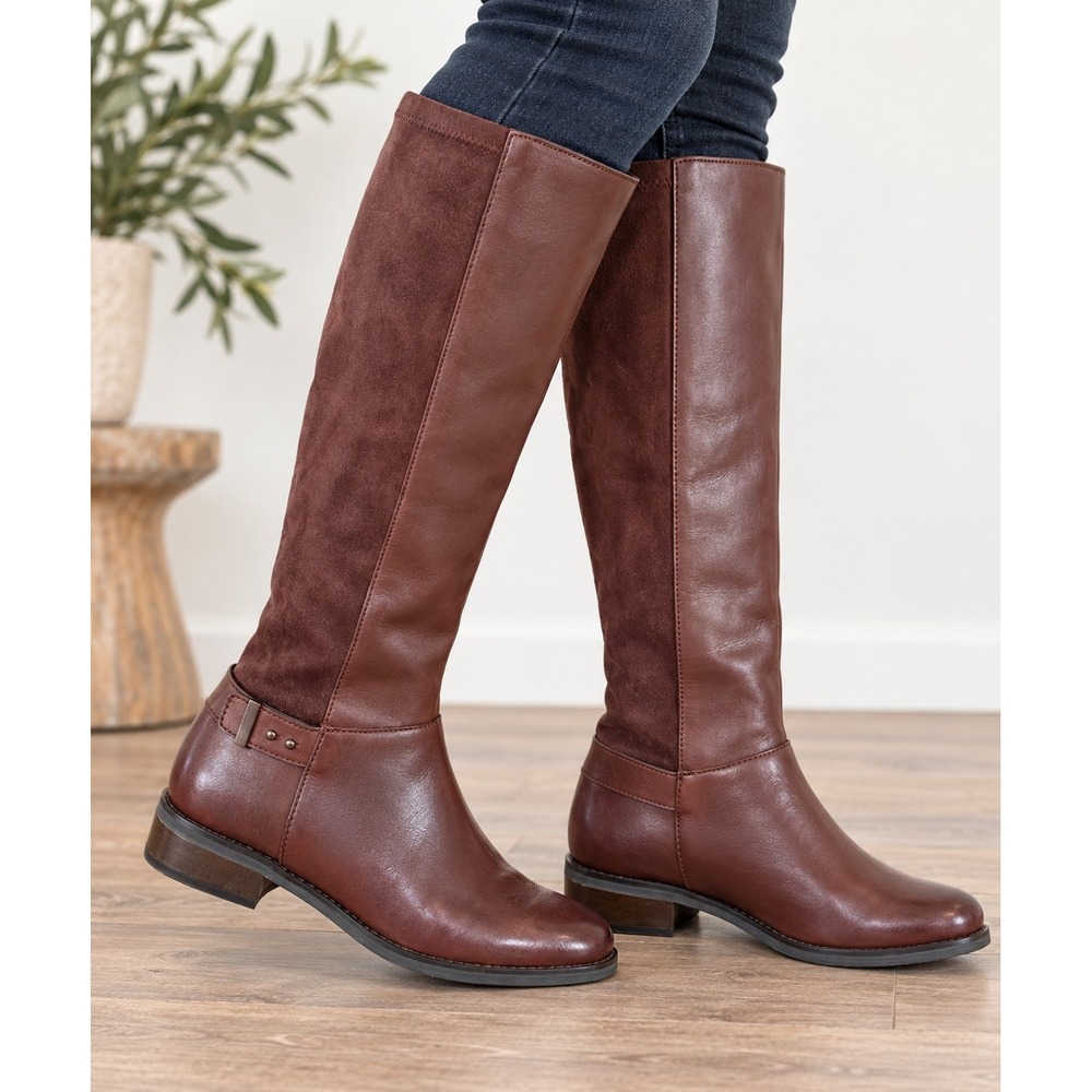 Cole Haan Air Riding Boots Womens 9.5B Brown Leather Suede Knee High E13 D40817